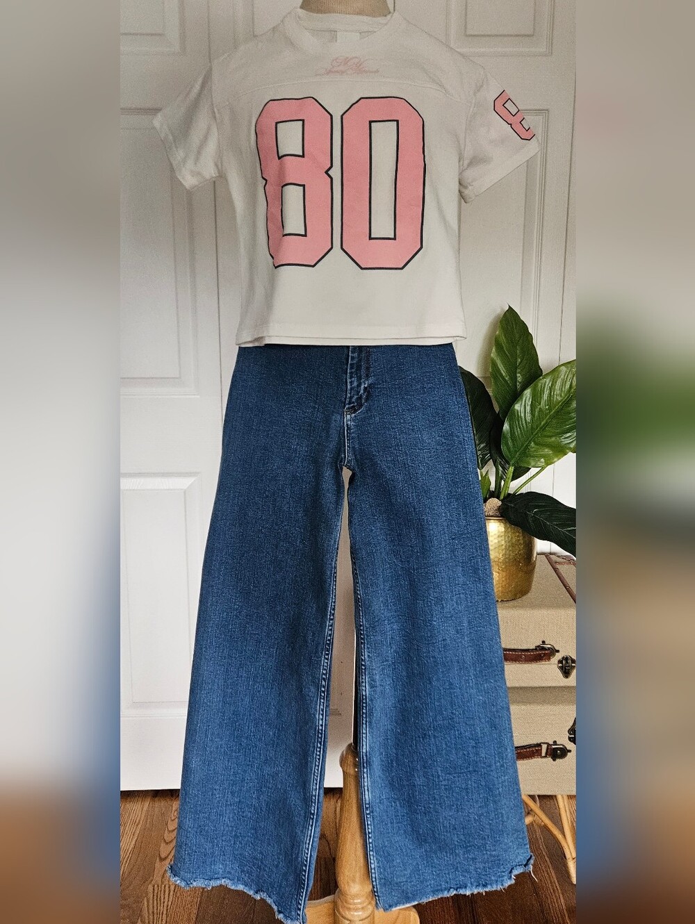 Back 2 School Set Zara Young Girl Wide Leg Jeans & Football Jersey Style Tshirt